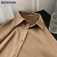 BBTEEVER 2020 New Chic kobiety Satin koszule z długim rękawem jednolity skrócony kołnierz elegancka biurowa, damska odzież robocza bluzki kobiet 5
